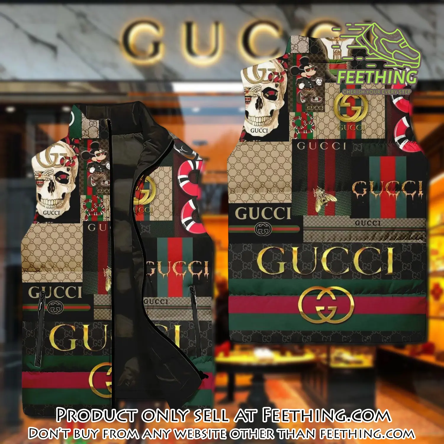 Gucci all pattern luxury brand 3d sleeveless down jacket ft5608989